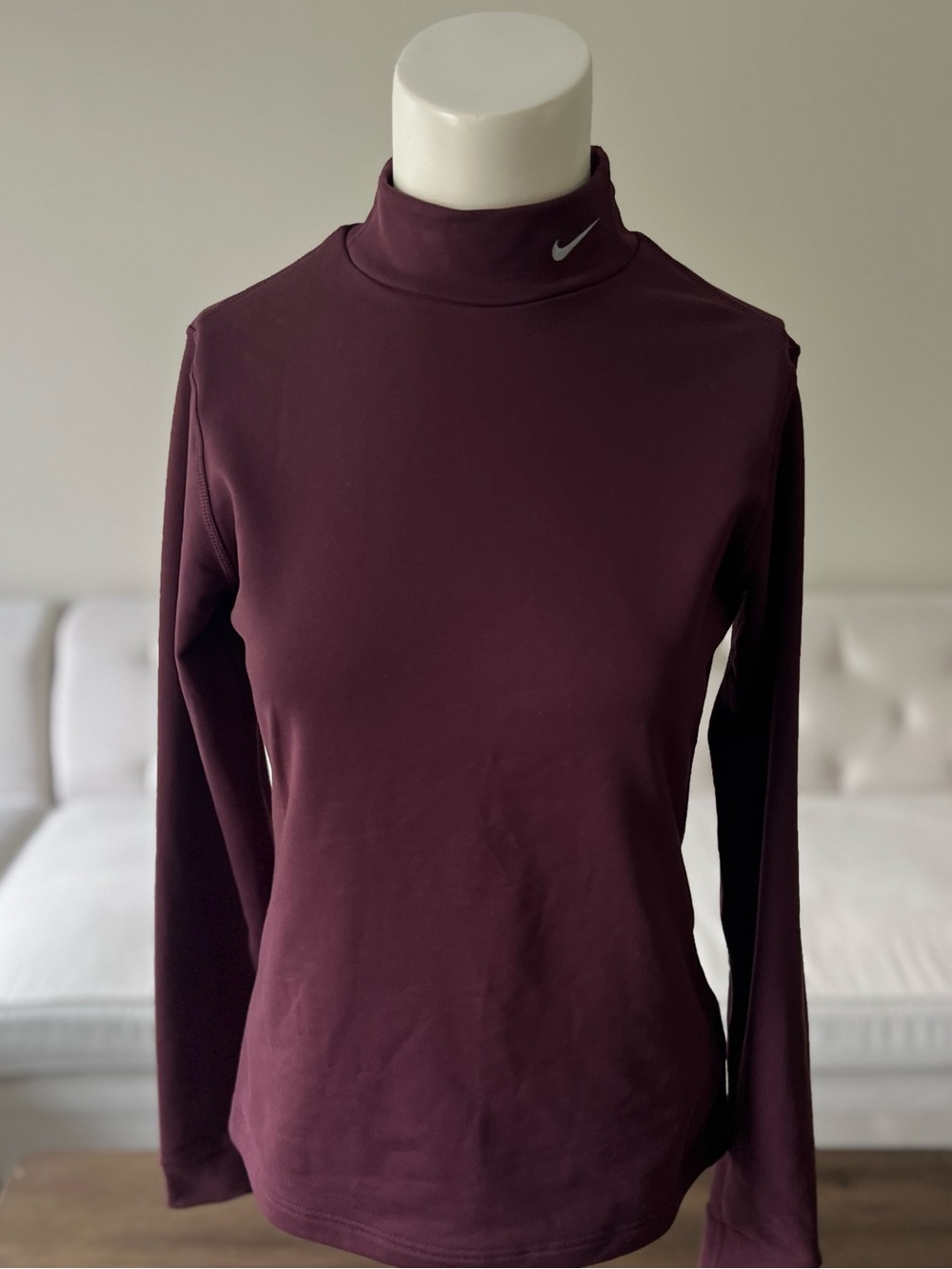Nike Fit Mock Neck Thermal Long Sleeve Tee NWT Burgundy Maroon